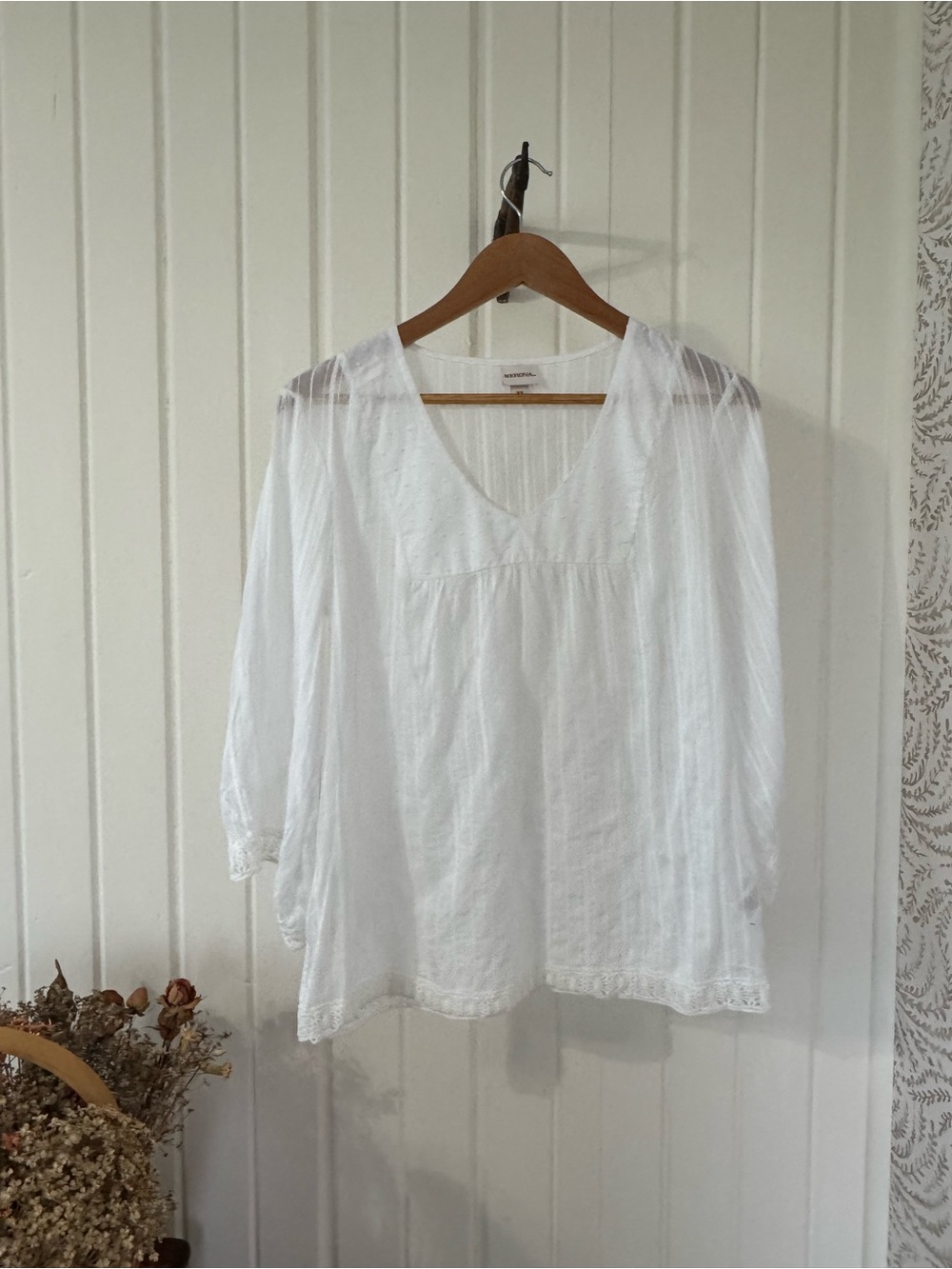 White 100% Cotton Lace Trim Boho Prairie Blouse